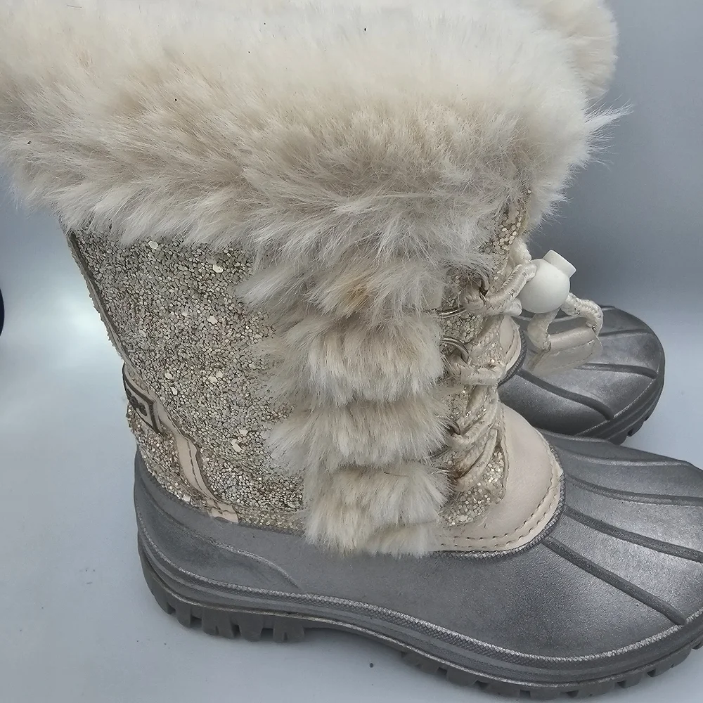 London Fog Girls Collection Winter Boots Sparkly Shine Fur Boots Gray white